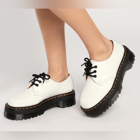 Dr. Martens 1461 Quad White Smooth Leather Platform Shoes Women’s Size 6 - Picture 2 of 13